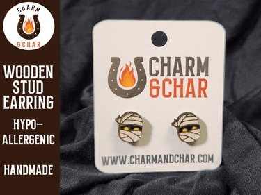 Mummy Wood Stud Earrings - Halloween Fashion Earring - Stud Earring - Charm and Char